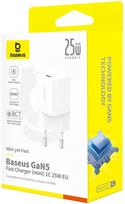 Telefono įkroviklis Baseus GaN5, USB Type C, balta sp., 25 W