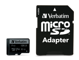 Verbatim 47044 Pro U3 Micro SDXC Atminties kortelė 128GB + microSD į SD Adapteris