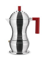 Alessi - Espresso Maker In Die-Cast Aluminum Handle And Knob In Pa, Red Induction 3 Cups - Mokos kavinukas - Raudona