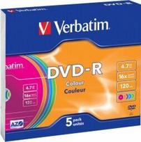 "verbatim dvd-r", spalvotas, 43557, 4,7gb, 16x, plona dėžutė, 5 pakuotės, be spausdinimo galimybės, 12 cm, skirtas duomenų archyvavimui