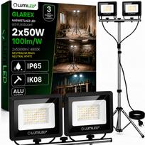 Statybinė lempa, HALOGENINIS prožektorių rinkinys LED LEMPA ant stovo 2x50W darbinis STATYBINIS GALINGAS
