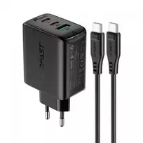 Acefast 2in1 sieninis įkroviklis 2x USB-C / USB-A 65W, PD, QC 3.0, AFC, FCP (rinkinys su USB-C 1.2m kabeliu), juodas (A13 black)
