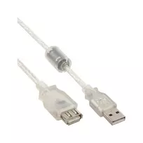 InLine USB 2.0 prailginimo kabelis Type A M/F, permatomas, su feritu, 3 m