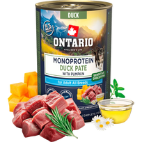 Konservuotas ėdalas šunims - Ontario suaugusiųjų monoproteininis anties paštetas su moliūgais 400 g