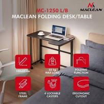 „Maclean“ sulankstomas rašomasis stalas, juodas, mobilus, 100 × 65 cm, maks. 50 kg, kampinis / L formos, MC-1250 L/B