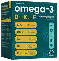 Omega-3 D3+K2+E kapsulas PARENE, 60 gab.