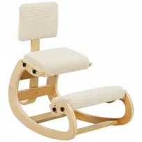 Ergonomiškas kėdė klūpėjimui, kėdė su atlošu, velveto imitacija, darbo kėdė namams, biurui, meditacijai, kreminė balta