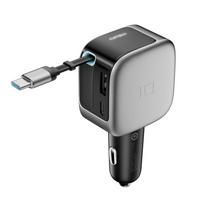 Cuktech CC903P 100W Car Charger with Display and 70cm Retractable USB-C Cable - Gray