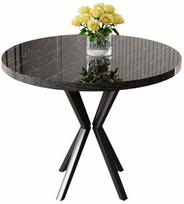 Valgomojo stalas Kalune Design Agnes, juoda sp./marmuro sp., 90 cm x 90 cm x 73 cm