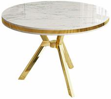 Valgomojo stalas Kalune Design Mos, aukso sp./balta sp./marmuro sp., 90 cm x 90 cm x 74 cm