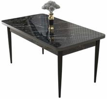 Valgomojo stalas išskleidžiamas Kalune Design Nil, juoda sp./marmuro sp., 110 cm x 71 cm x 76 cm