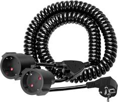 Spiralinis prailginimo laidas su 2 Schuko lizdais, 3m