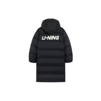 Li Ning Contrast Color Brand Logo Printed Long Hooded Down Jacket Unisex Outerwear Black AYMS335-1 L