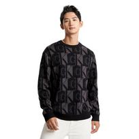 Calvin Klein FW23 Letter Jacquard Crew Neck Pullover Wool Sweater Men sweater Space-Black J324411 L black