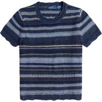 Polo Ralph Lauren SS25 Striped Knit Crew Neck Short Sleeve Sweater Women sweater Blue 211924416-001 S