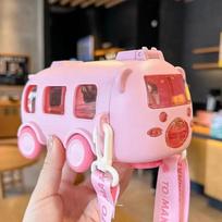 Nešiojama meškiuko gertuvė su petnešėle Vaikams Miela Automobilio Šiaudeliu Vandens Puodelis Autobuso Formos Vaikų Gertuvė 500ml Gėrimo Puodelis 500ml rožinė