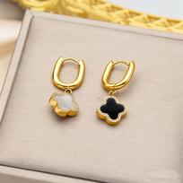 Four-Leaf Clover Earrings & Ear Cuffs: Versatile, Elegant, Titanium Steel Jewelry for Women, Non-Fading Pendant Accessories beige