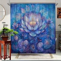 1Pc Mandala For Lotus Shower Curtain - Vibrant Blue Purple Pink Golden Design, Machine Washable Polyester Fabric With 12 Hooks, W60H190(CM)-1 Pcs gray