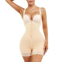 Women Shapewear Tummy Control Shorts Post Surgery Compression Butt Lifter with Zippered Crotch Anti-Roll Silicone Strip Slimming Body Shaper S chaki