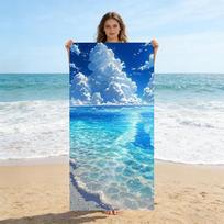 Blue Ocean Beach Towel, Clear Sea & Cloud Print, Quick Dry Microfiber Bath Towel, Absorbent Sand Resistant Towel for Adults 40X60CM