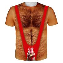 Krūtinės plaukų perukas T-shirt, Vyriški juokingi raumenų marškinėliai su netikrais krūtinės plaukais, Šešių pilvo raumenų negražūs marškinėliai, Laisvo kirpimo marškinėliai bernvakariui, karnavalams S raudona