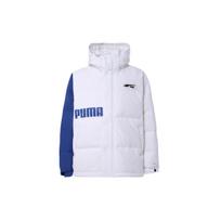 PUMA Colorblock Logo Print Hooded Down Jacket Unisex Outerwear Blue White 539727-02 XXL white
