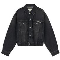 Calvin Klein SS25 American Vintage Pure Cotton Drop Shoulder Trendy Denim Jacket Women Jacket Black 47B741G L black
