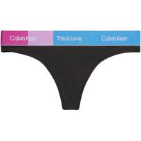 Calvin Klein Logo Print Slim Fit Thong Women Underwear Black QF7255-001 XL black