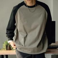 Spring Autumn Round Neck Loose Casual Sweatshirt Male Long Sleeve Patchwork T-shirt Men Cotton Pullover Tee Top M pilka/juoda