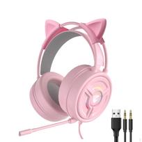 3.5mm Gaming Headset w/LED Light, Stereo Surround Sound, PSH Headphones with Noise Cancelling Pink Cat Ear
