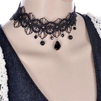 Gotikinė Juoda Nėriniuota Retro Chokerio Apykakė Gėlių Pakabukas Karoliai Papuošalai KTJ