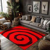 Tuniu Red Black Geometric Round Area Rug Non-Slip Floor Mat for Living Room Bedroom Kitchen Decor 50x80cm