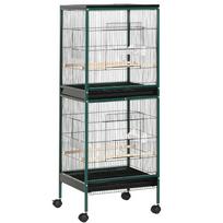 Didelis dvigubas paukščių narvas ant stovo su lesyklėlėmis, landynėmis, išimamu padėklu, ratukais - Dim. 51,5 l x 50 p x 140 a cm 130.81 x 127 x 355.6 cm