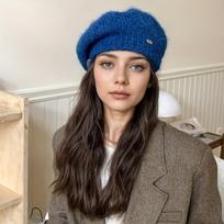 1 vnt. Rožinė moteriška pliušinė bereto kepurė Šilta žiemos kepurė, Elegantiškas apvalus viršus ir plokščias kraštas kasdienai, Lauko galvos apdangalas, Stilingas galvos apdangalas karališkos mėlynos spalvos