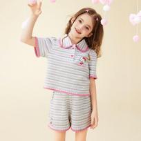 Hello Kitty Girls' Summer Outfit 2025 Children's Summer Casual Striped Stylish Two-Piece Set for Girls Grey 110 yards