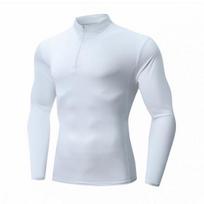 Vyriškas džemperis su pusiniu užtrauktuku, stovinčia apykakle, slim fit, ilgomis rankovėmis. Sportinis raumenų viršus, treniruočių džemperis bėgiojimui, sporto salės, lauko fitnesui. 3XL balta