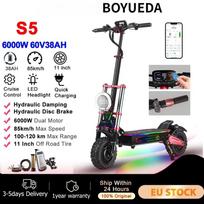 BOYUEDA Elektrinis paspirtukas S5 6000W Dvigubas variklis 60V38AH 120KM nuotolis 85KM/H NFC Išmanioji programėlė RGB šviesos 11 colių Visureigis Suaugusiųjų EScooter 60V38AH 6000W