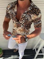 Sexy vyriškų kostiumų apykakle trumpomis rankovėmis marškinėlių viršus Leopard Print S black
