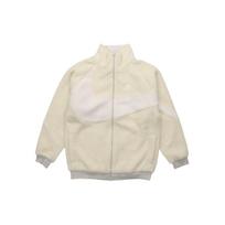 Nike moteriškas dvipusis pliušinis švarkas su dideliu Swoosh ženklu (Azijos dydis) Šviesiai smėlio spalvos vyriški viršutiniai drabužiai balti BQ6546-070 S white