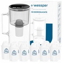 Stiklinis ąsotis WESSPER D2, 3 l, su 12 Wessper Aquaclassic filtrų