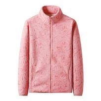 Autumn and Winter Female Leisure Versatile Printed Brushed Fleece Coat for Women with Thickened Warm Cardigan Sports Jacket 4XL rožinė
