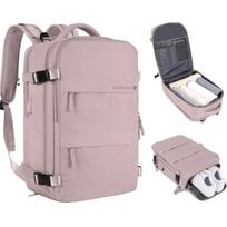 Kelioninė kuprinė su USB, powder pink, didelė, tinkama lėktuvo salonui