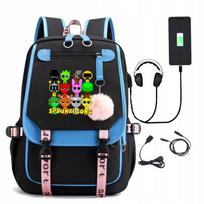 Mokyklinė kuprinė Sprunki Rhythm Box su USB ir garso laidu, mėlyna