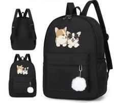 Mokyklinė kuprinė mergaitėms su Corgi šuniuku ir pomponu