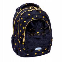 Mokyklinė kuprinė su 3 skyriais ASTRABAG FLUFFY KITTY juoda pliušinė katė