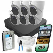 Vaizdo stebėjimo rinkinys su 6 IP PoE kupolinėmis kameromis 5Mpx, 1TB disku, DVS
