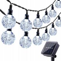 Lauko girlianda 9,5 m, saulės energija, 50 LED burbulų, šalta balta