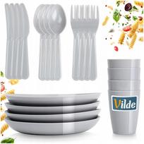 Plastikinis daugkartinis indų rinkinys PICNIC: lėkštė, puodelis, įrankiai