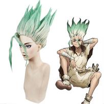 HAIRJOY Anime Dr.Stone Ishigami Senkuu Cosplay Perukas Trumpas Žalias Mišrus Sintetinis Plaukas as the picture-12inches