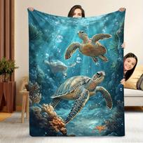 [Sea Turtles Blanket] Deep Sea Three Sea Turtles Pattern Blanket - Gift Soft Blanket - Flannel Blanket - One Piece 75x90cm